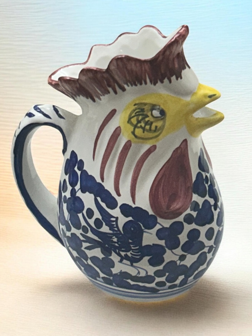 Vintage Signed Capri Handpainted Rooster Pitcher Italy